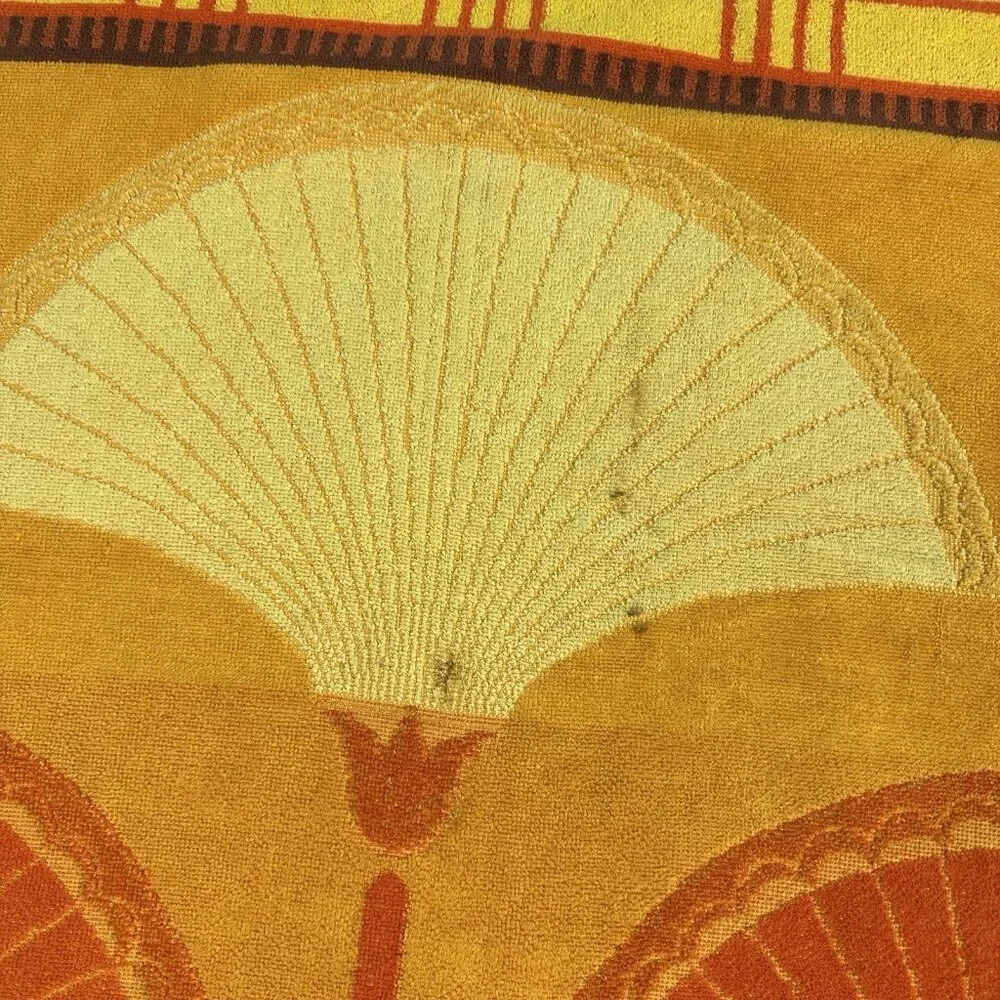 Vtg Core d’Azur Beach Towel Retro Palm Fan Leaf Egyptian Orange Yellow 29x52”